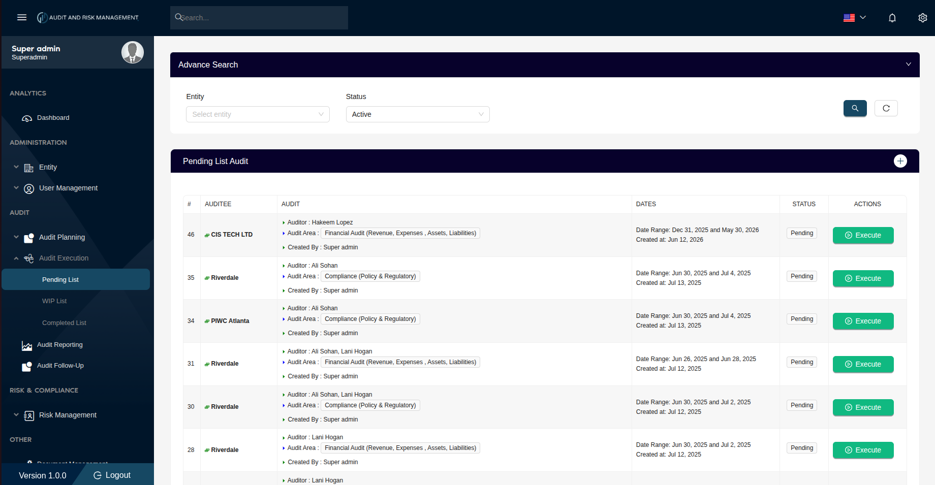 Pending List Page