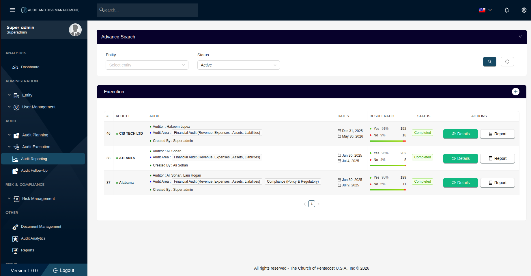 Audit Reporting Page