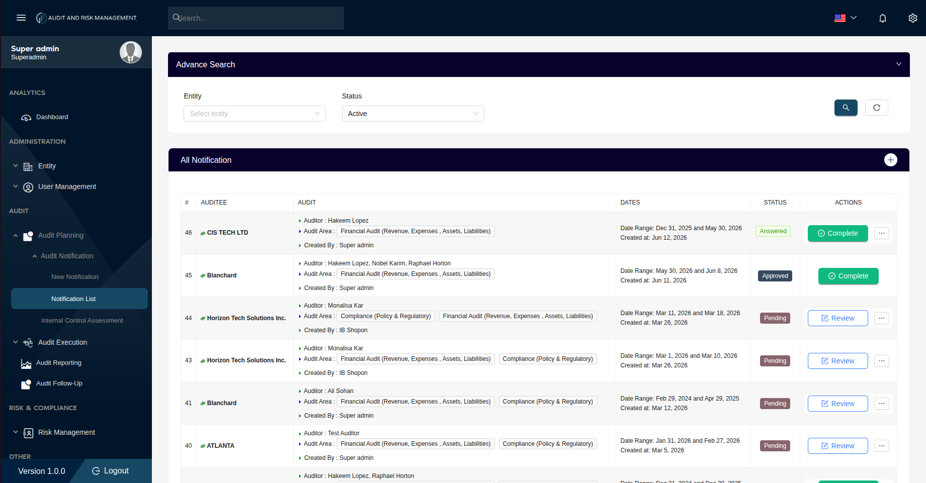 Notification List Page