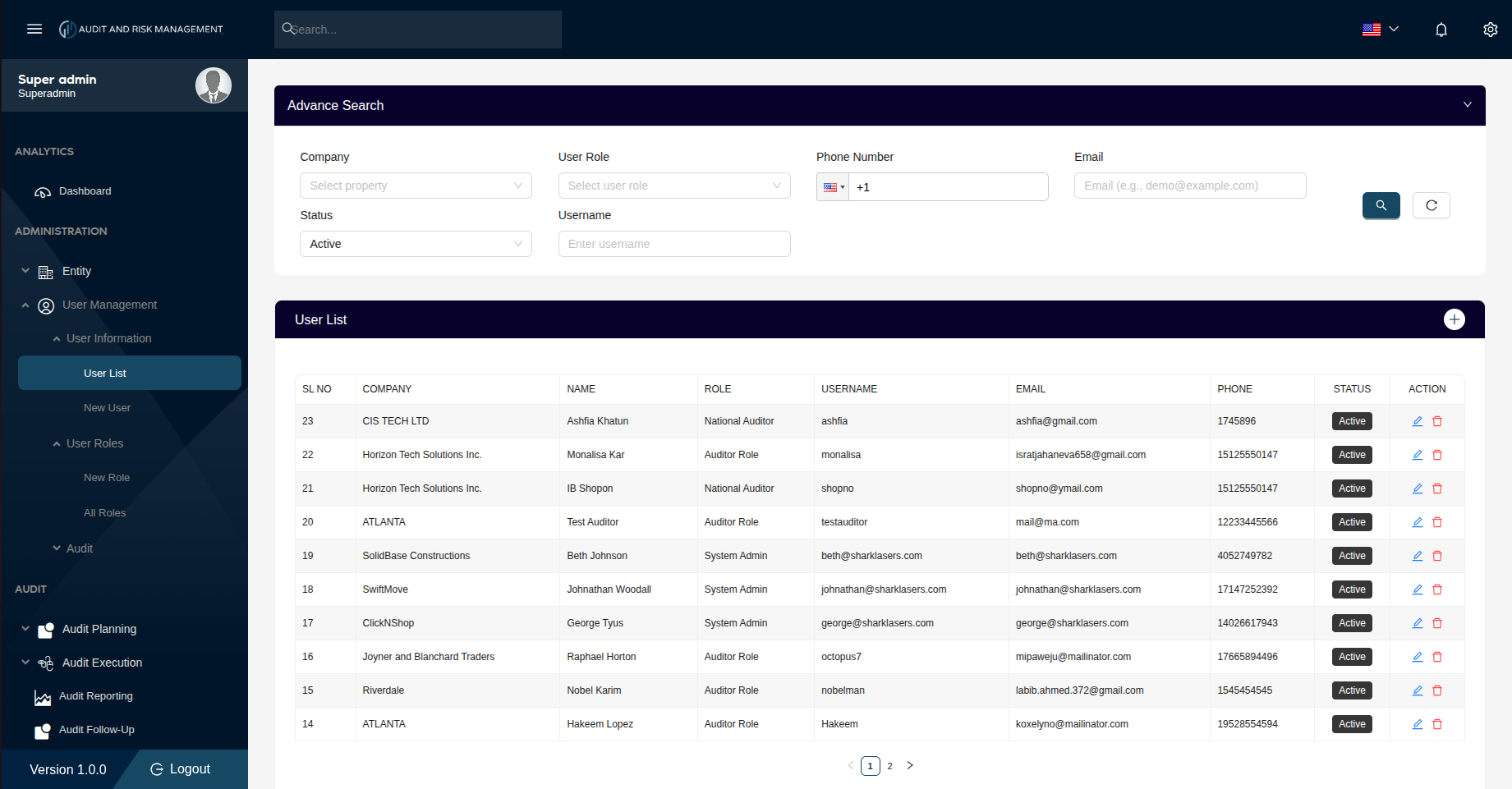 User List Page
